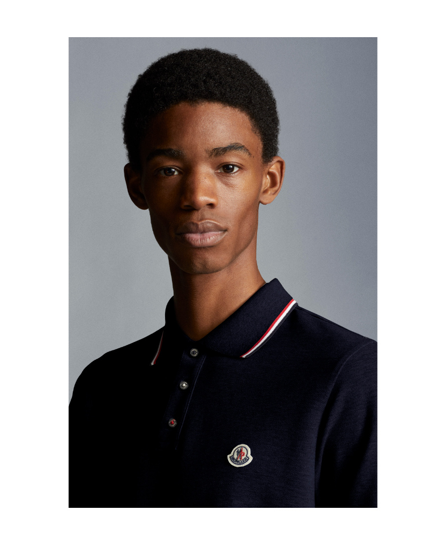 Moncler Cotton Polo Shirt With Logo In Blue