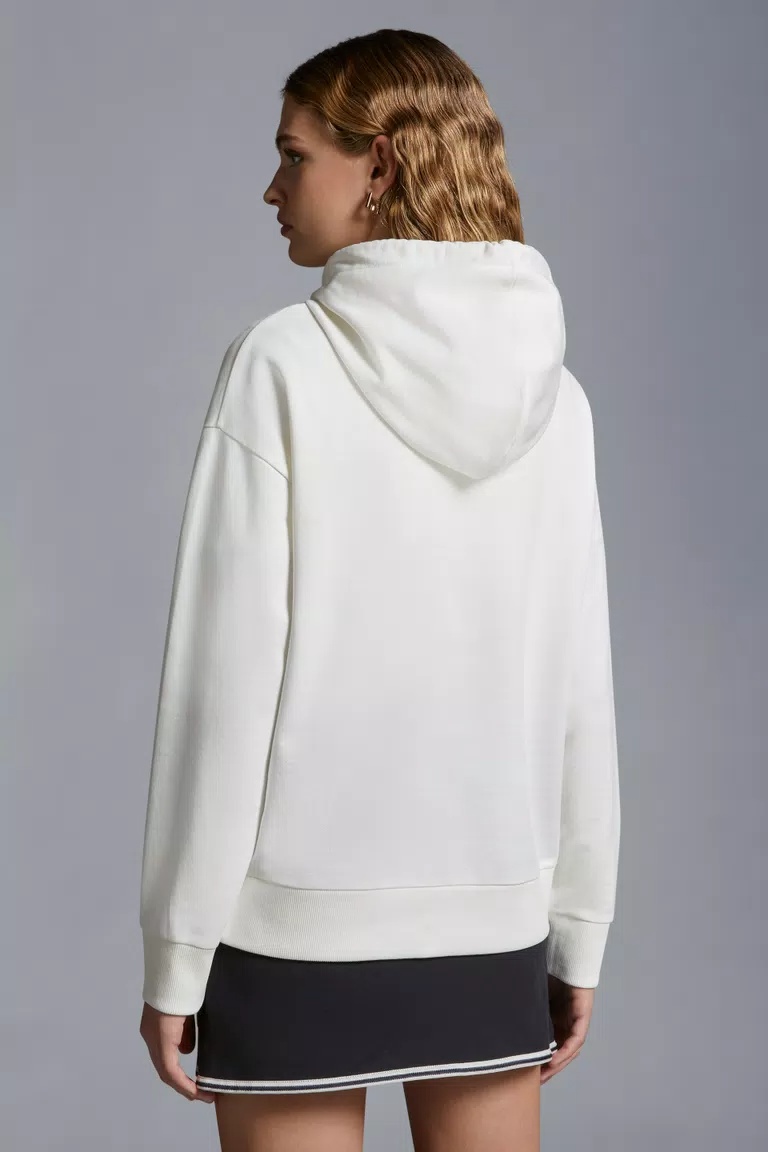 Moncler Logo-embroidered Drawstring Cotton Hoodie In White
