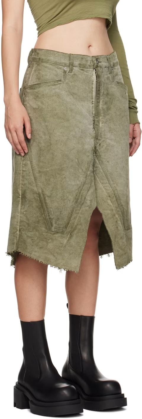 Rick Owens Drkshdw Khaki Porterville Slivered Midi Skirt In Multi