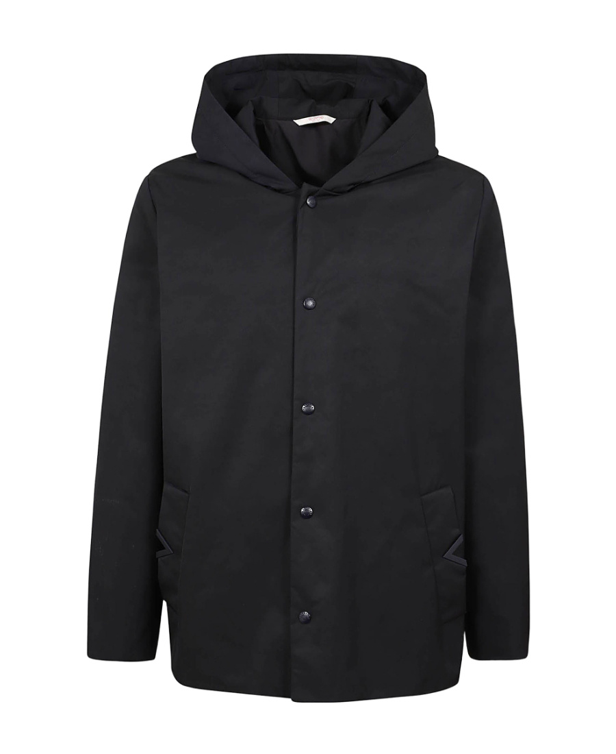 Valentino Hooded Overshirt In Tech Fabric In Black