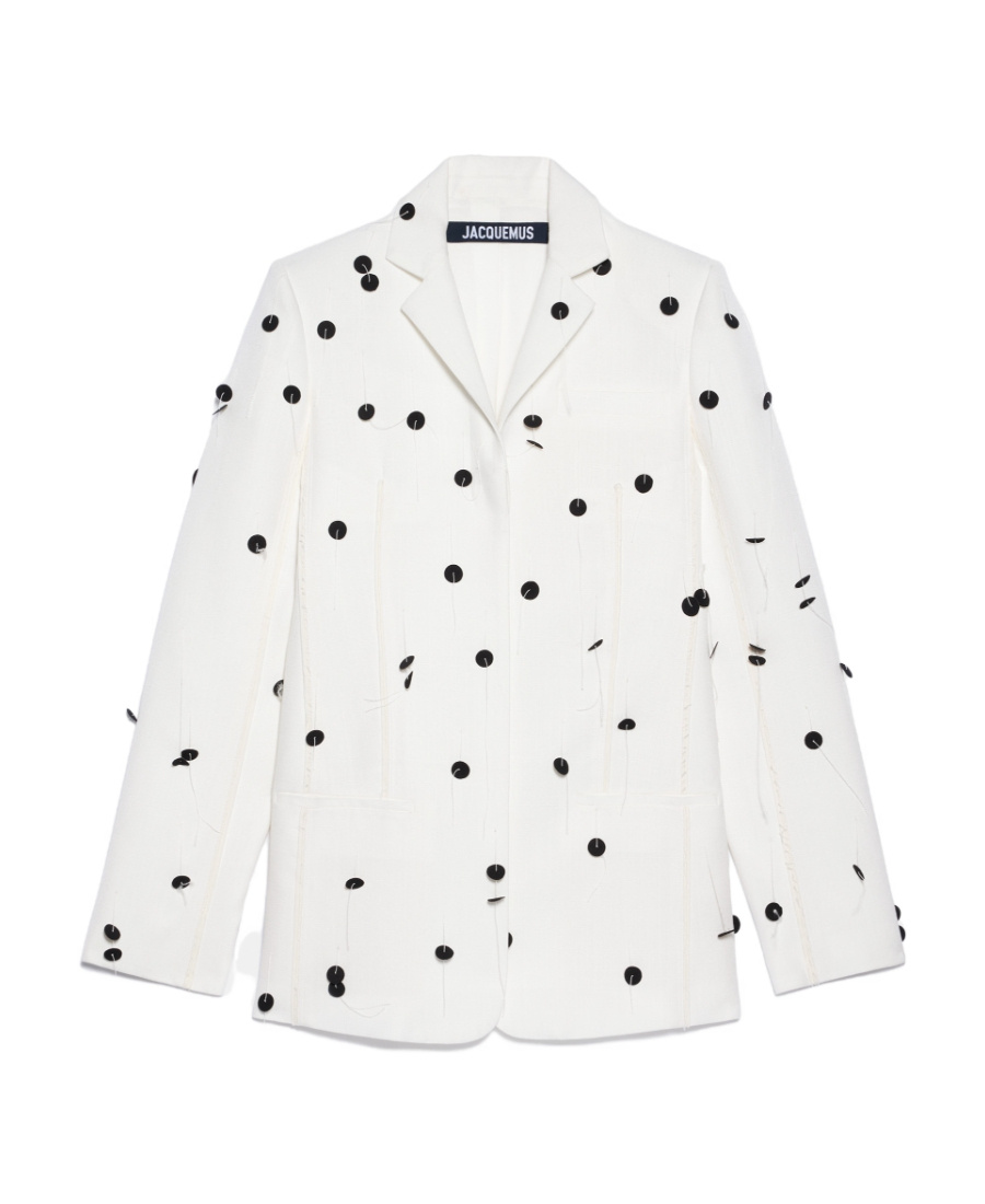 Jacquemus Le Veste Caraco Embroidered Polka Dot Belted Single Breasted Blazer In White