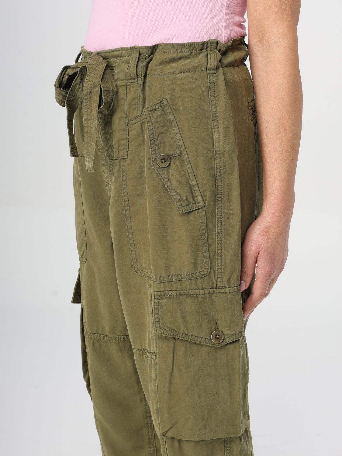 Polo Ralph Lauren Green Cargo Tapered Pants With Drawstring In Lyocell Blend Woman In Green