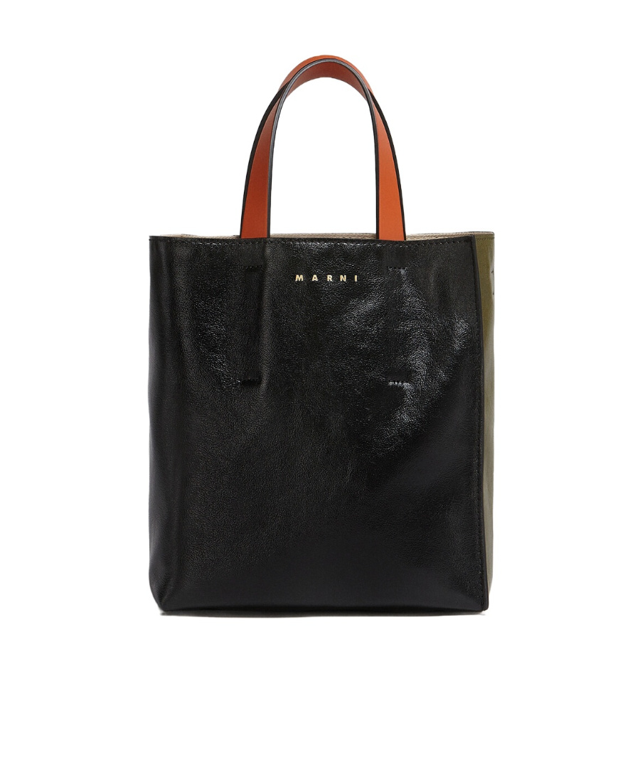 Shop Marni Museo Soft Mini Bag In Black And Green Leather