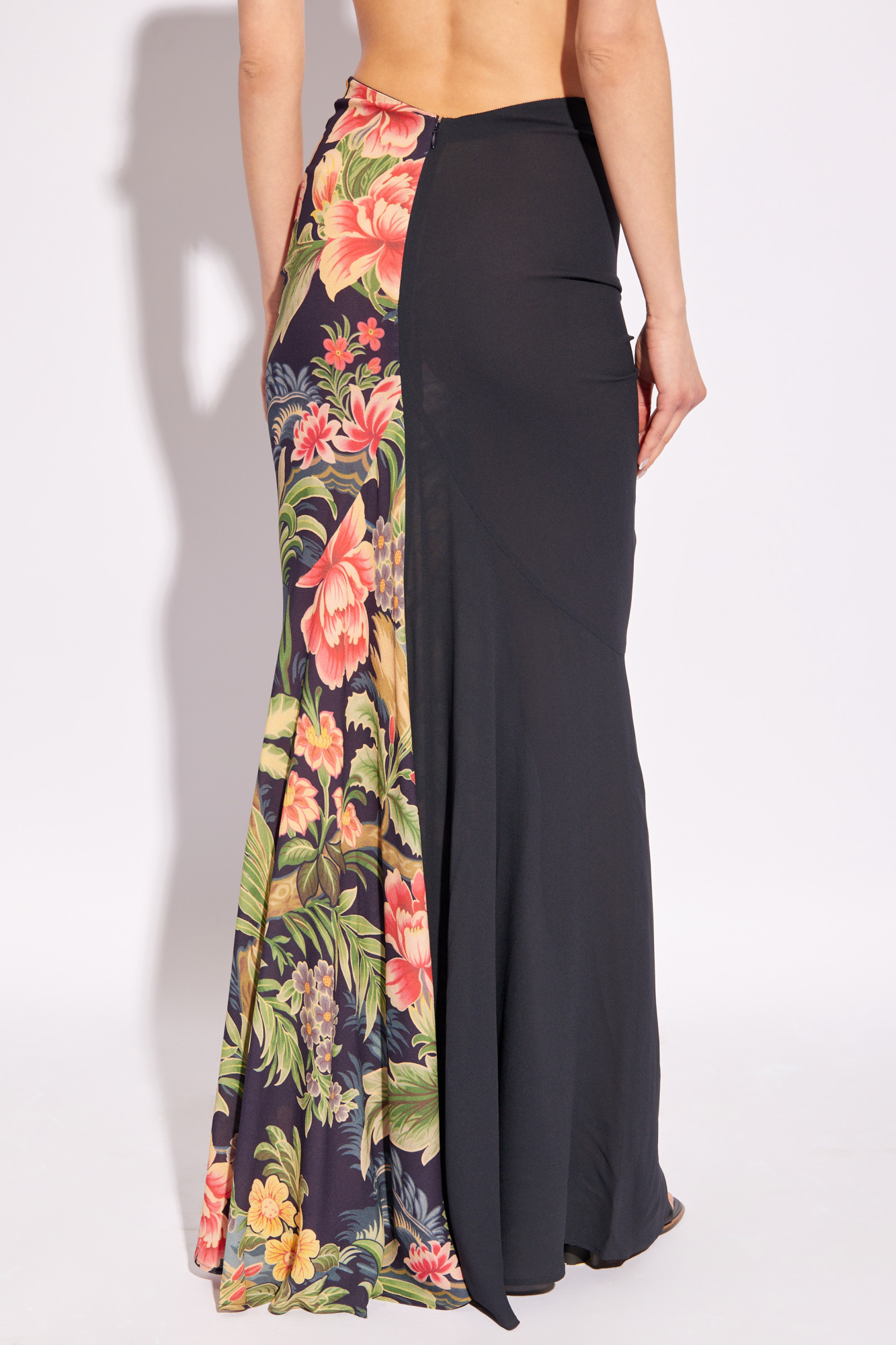 Etro Floral-print Draped Maxi Skirt In Black