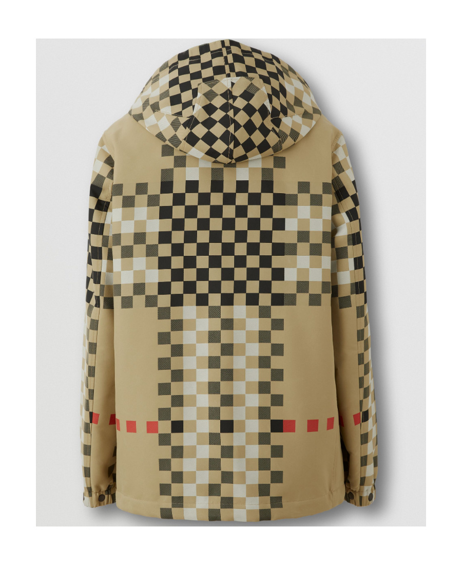 Burberry Pixel Check Hooded Jacket In Multicolor