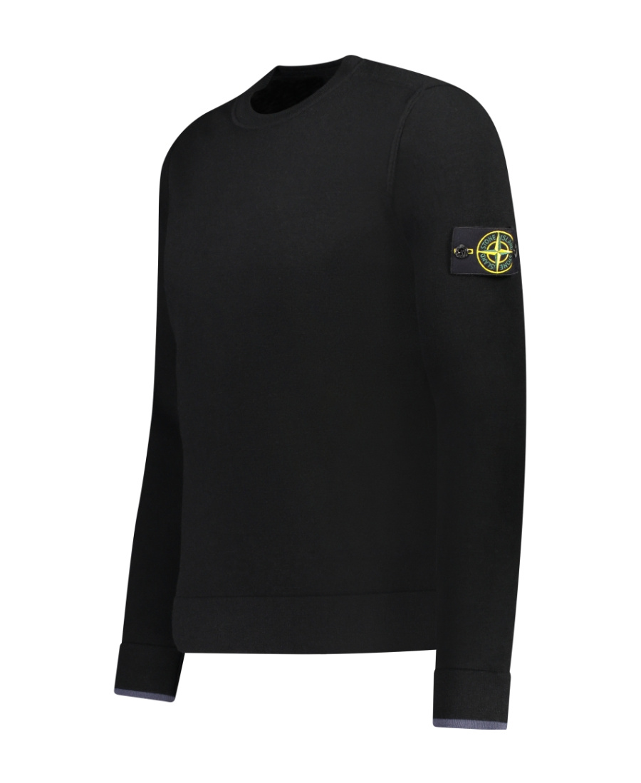 Stone Island Organic Cotton Crew Neck Sweater With English Ribs Knitwear Blue In Black