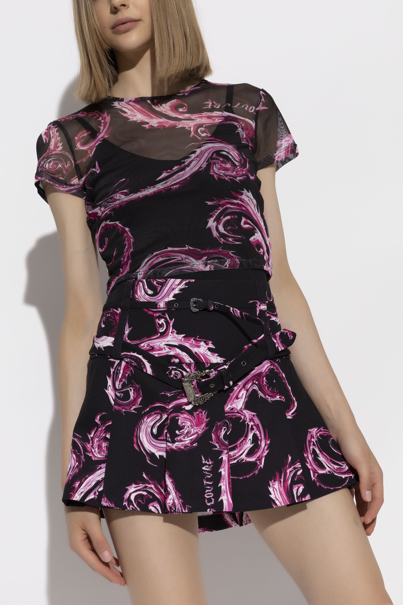 Versace Jeans Barocco-print Crop Top In Black