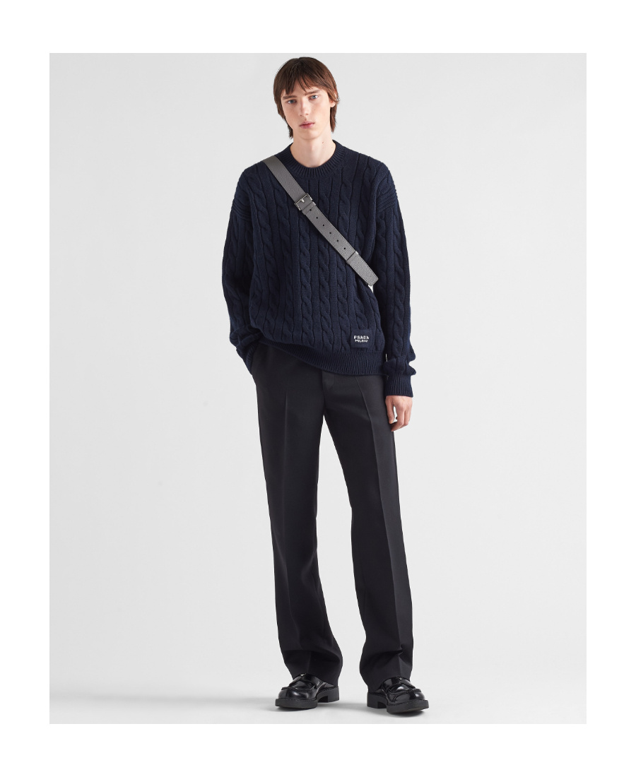 Prada Cable-knit Cashmere Sweater In Blue