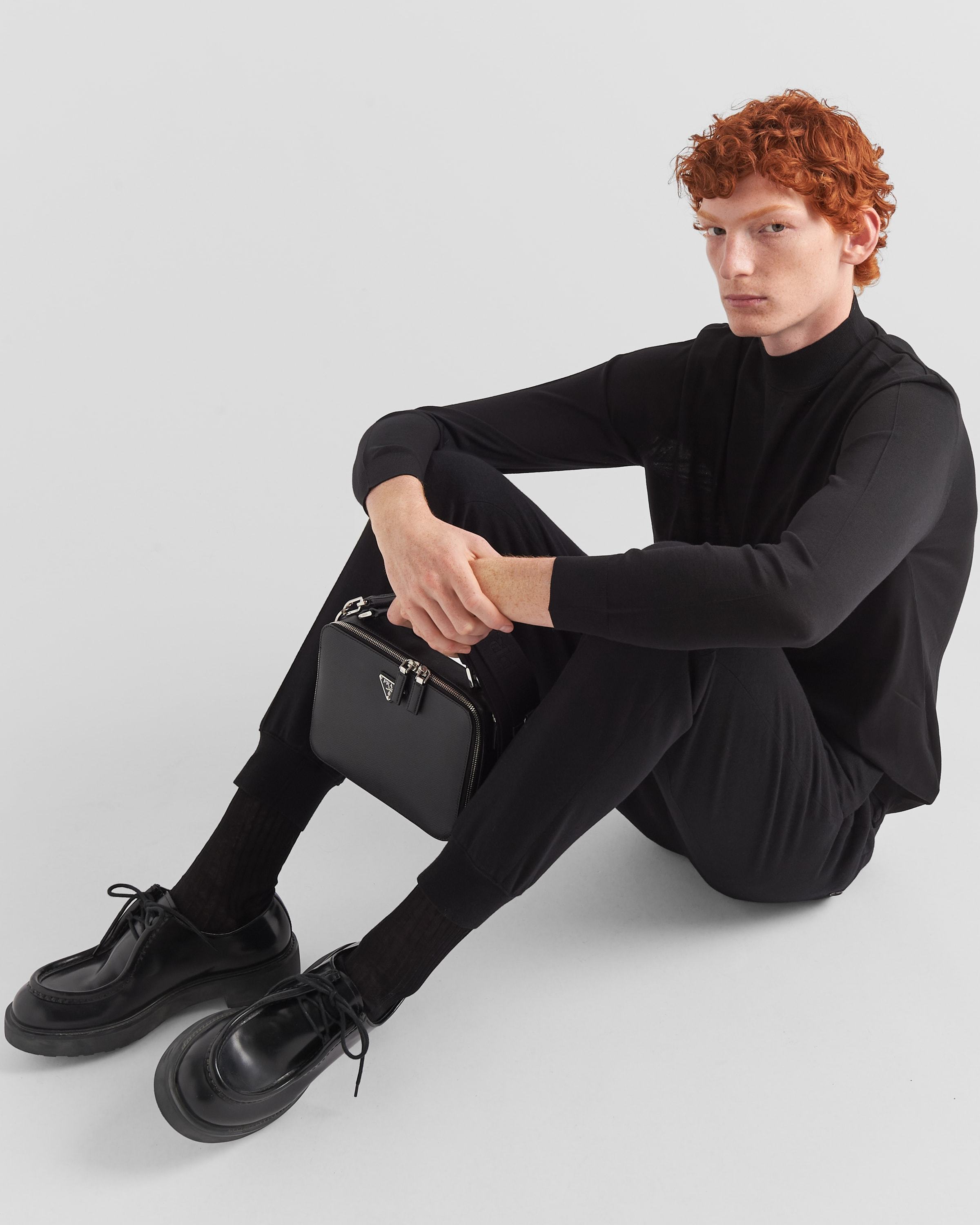 Prada Mens Black Contrast-trim Tapered-leg Cotton And Nylon Jogging Bottoms In Black