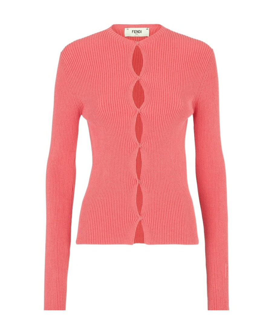 Fendi Ribbed-knit Cotton-blend Cardigan In Pink
