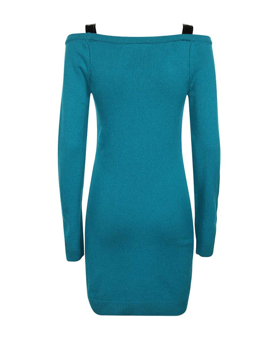 Moschino Logo Long-sleeved Dress In Blue
