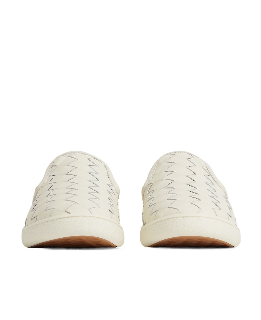Bottega Veneta White Slip-on Sneakers With Intreccio Motif In Leather Man In White