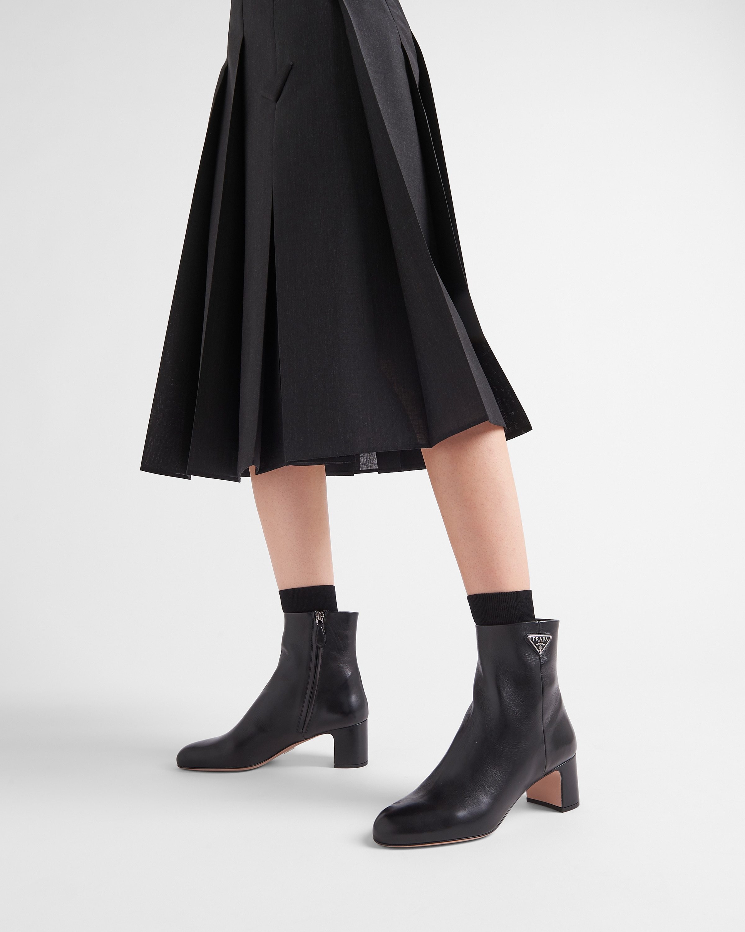 Prada Black Leather Booties For Women In Black