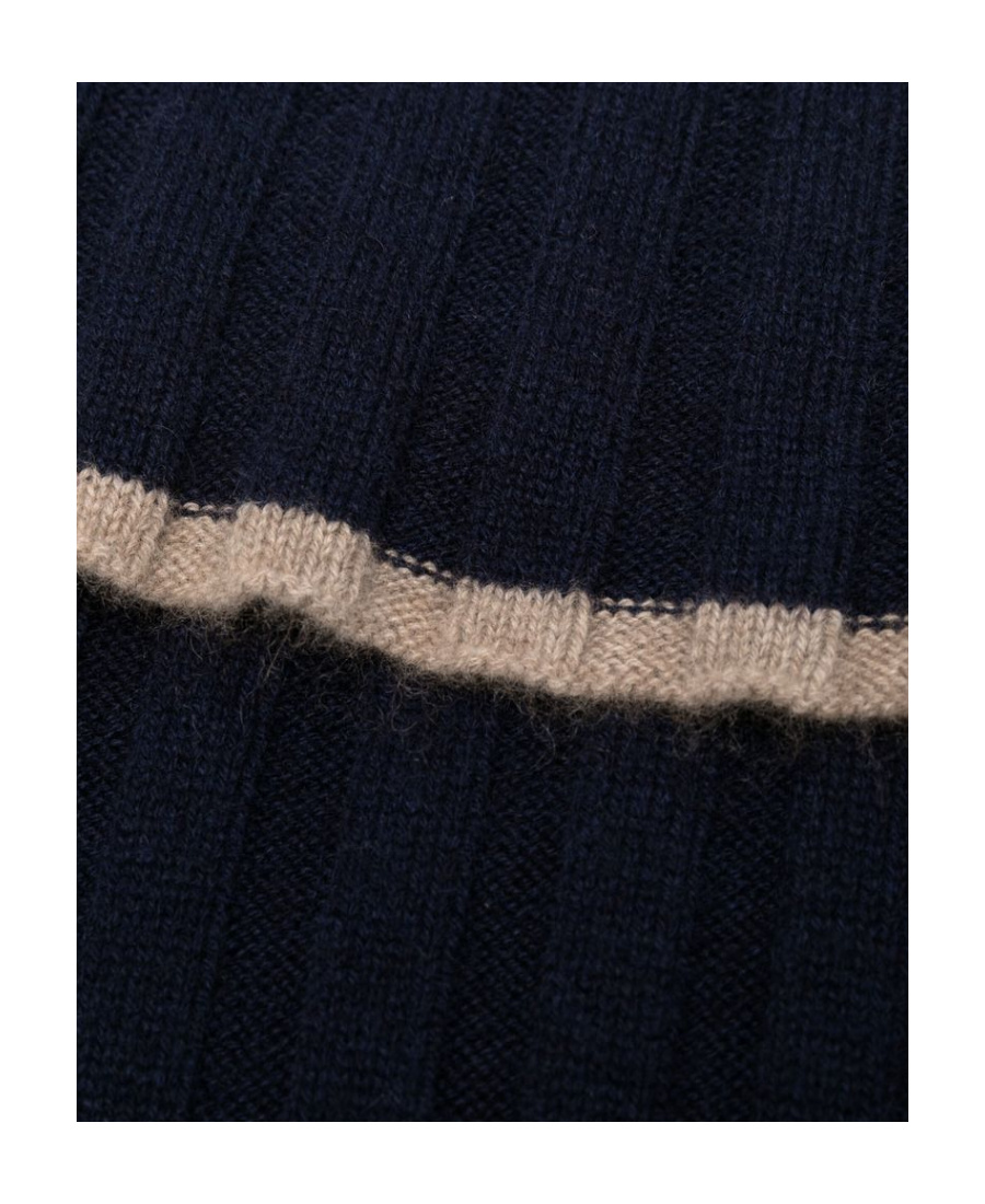 Brunello Cucinelli Ribbed Knit Cashmere Scarf With Two-tone Border In Black