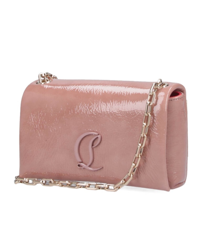 Christian Louboutin Crinkle Patent Shoulder Bag With Adjustable Gold Chain In Pink