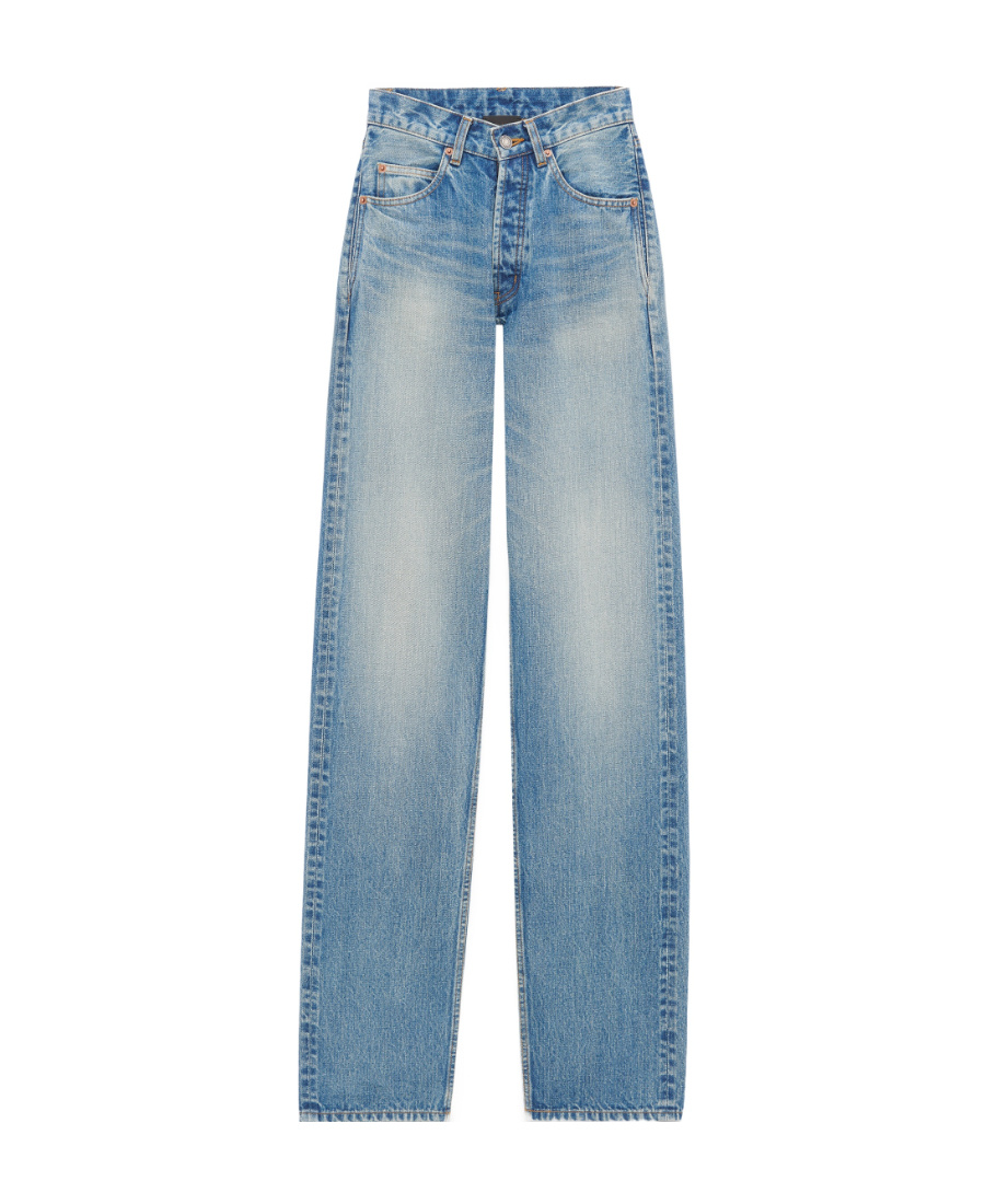 SAINT LAURENT V-WAIST LONG BAGGY JEANS IN VINTAGE BLUE DENIM 