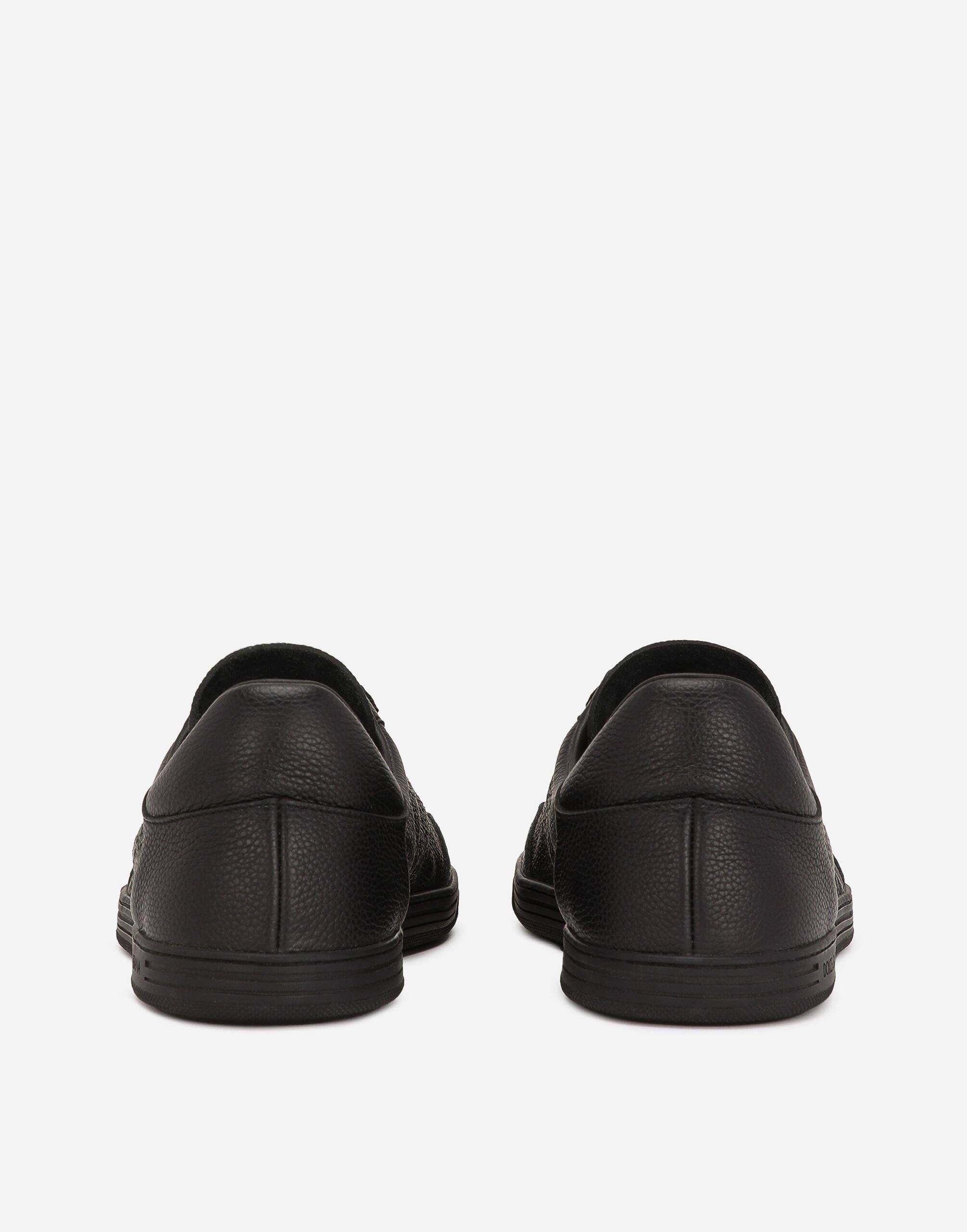 Dolce & Gabbana Black Low Top Perforated Sneakers With Logo Detail In Leather Man In Black