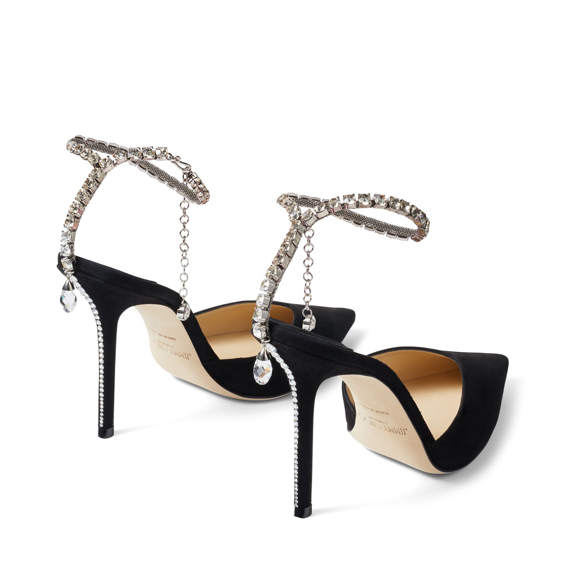 Jimmy Choo Black Black 85 Mm Saeda Decollete Heels In Black Crystal
