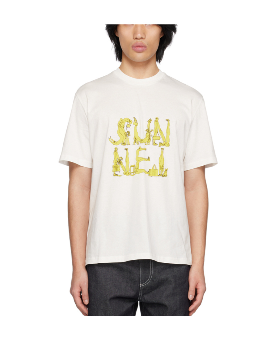 Sunnei White And Yellow Cotton T-shirt In White