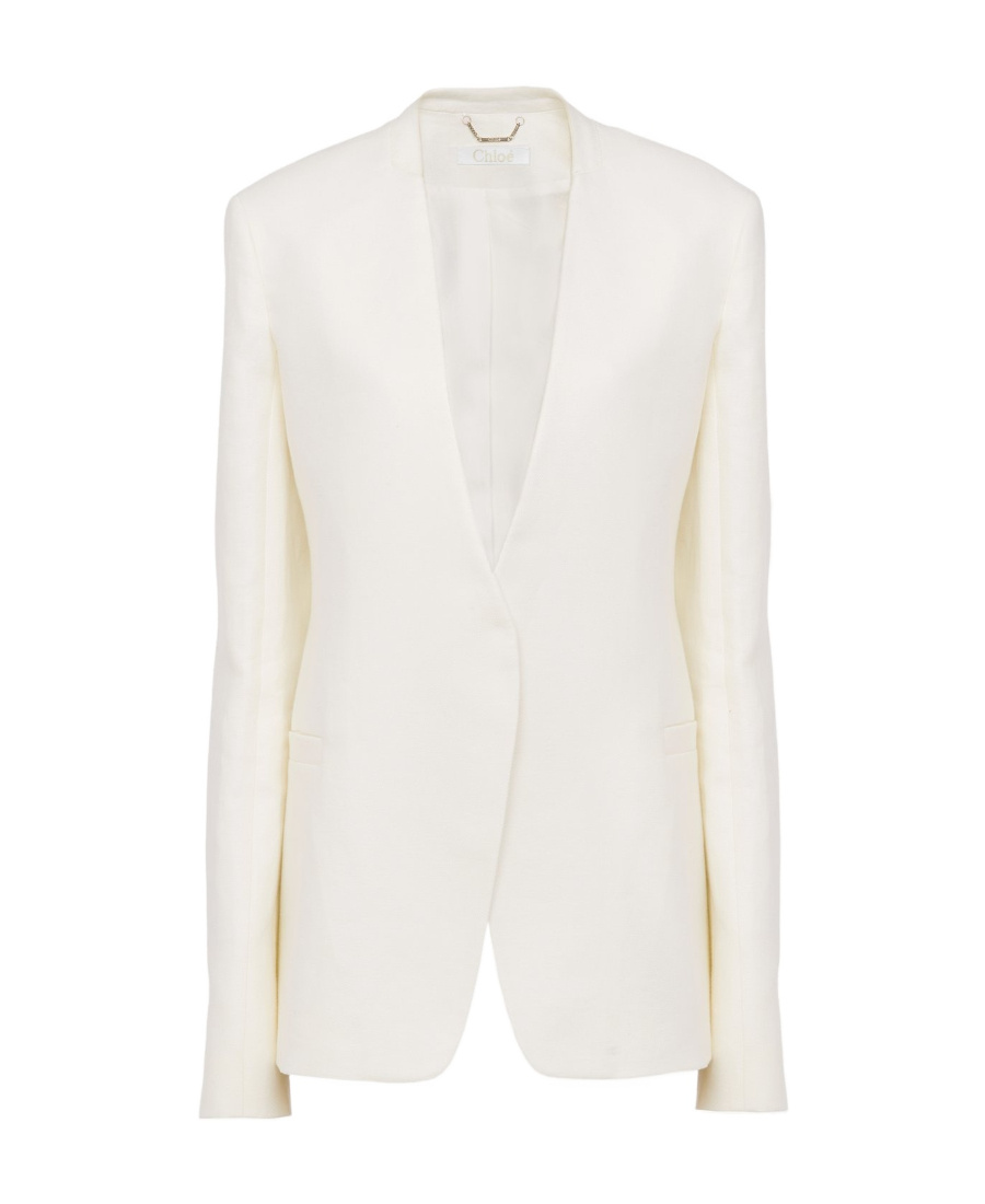 Chloé V-neck Linen Blazer In White