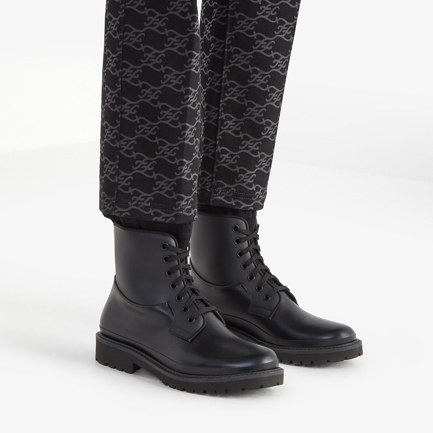Fendi Lace-up Biker Boots In Black