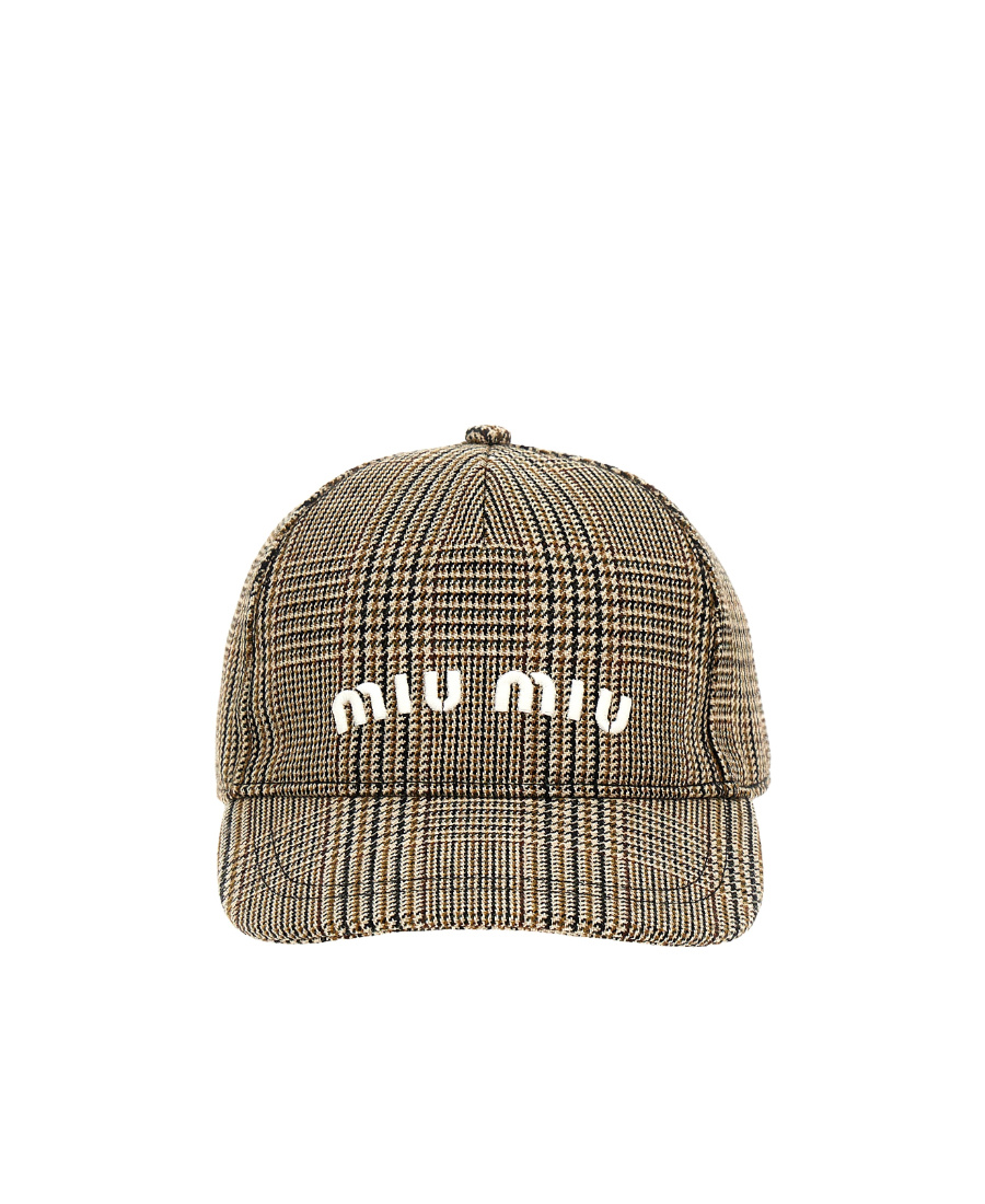 Miu Miu Prince Of Wales-pattern Virgin-wool Cap In Nude