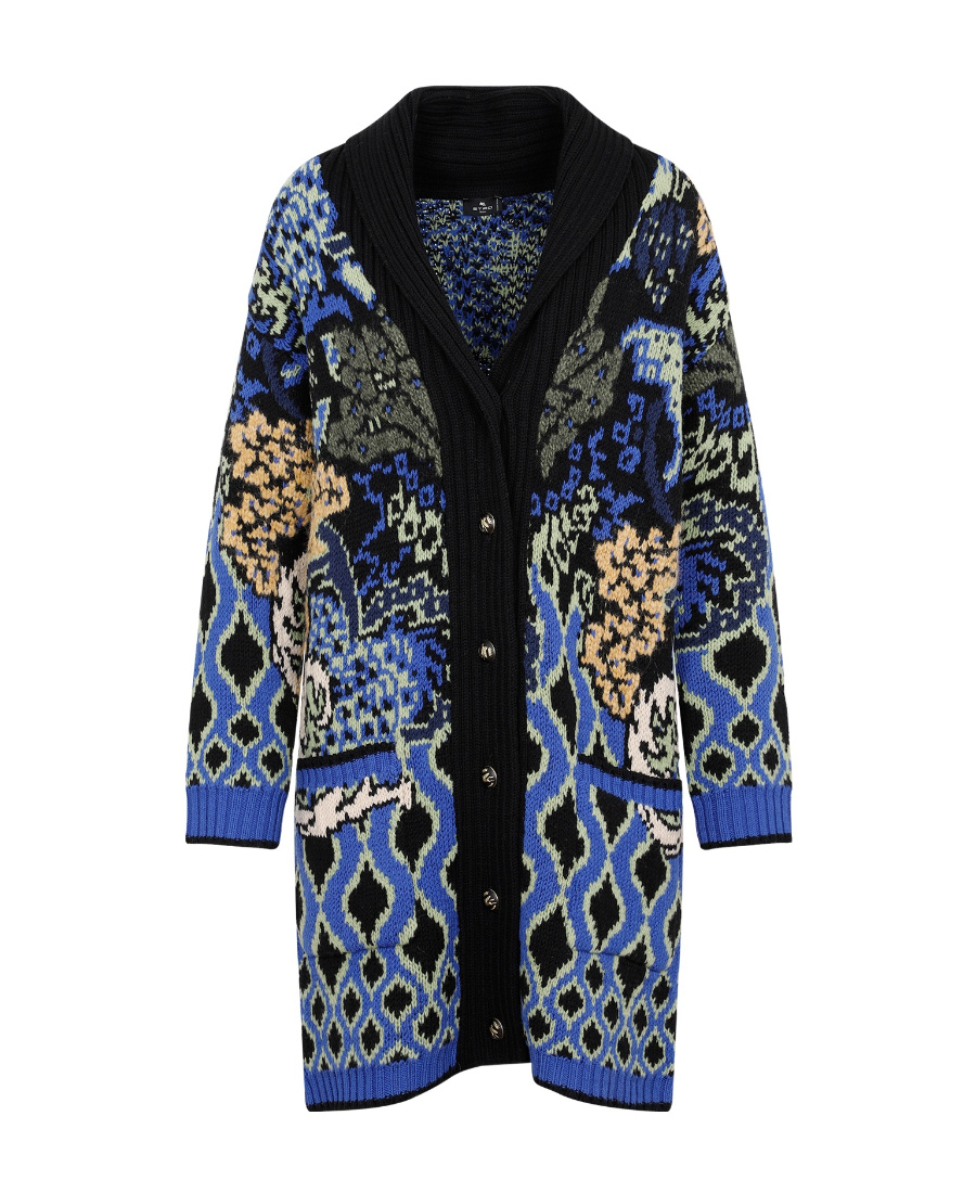 Etro Comet Paisley Pattern Coat In Wool In Black