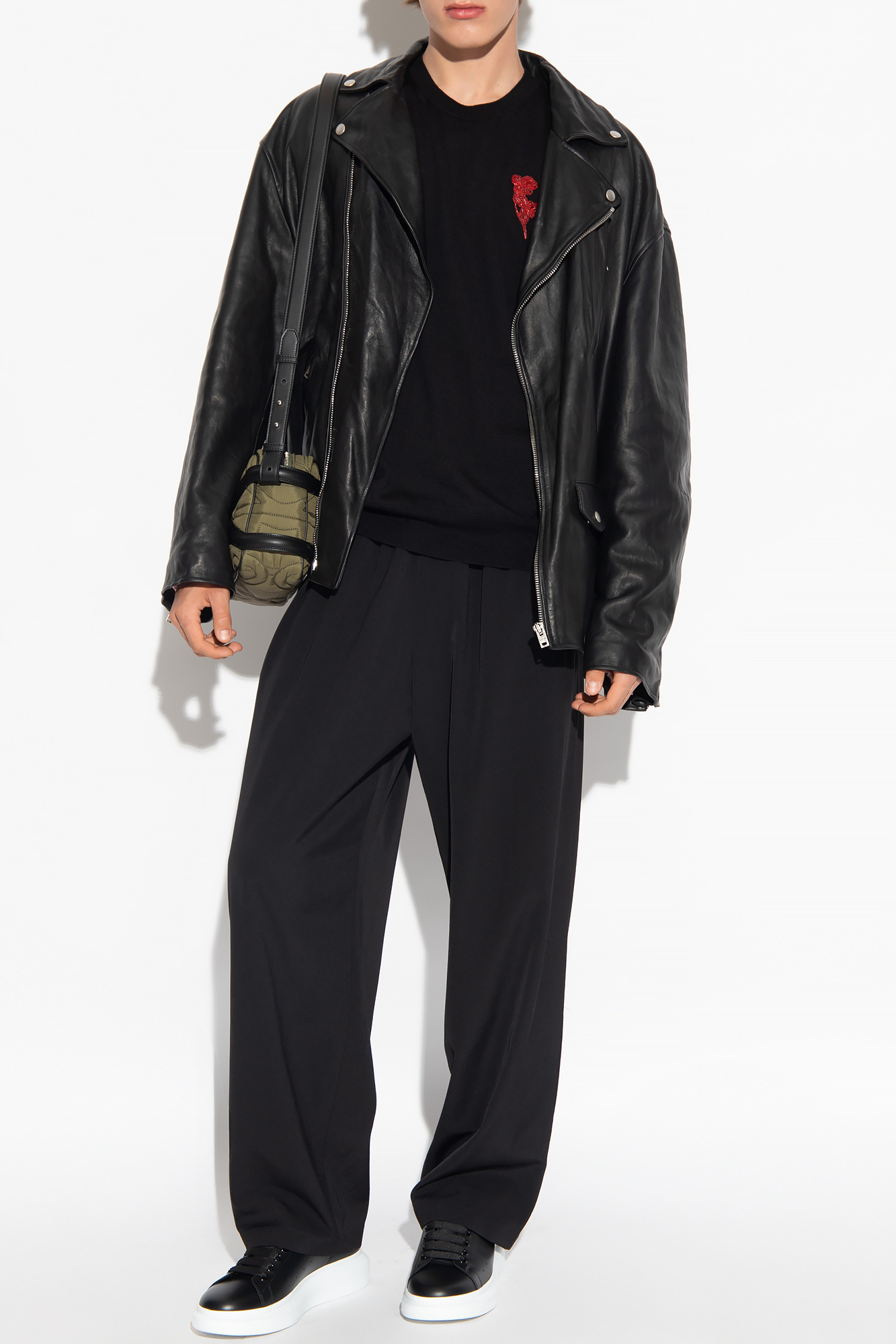 Alexander Mcqueen Embellished Crewneck Wool Sweater In Black
