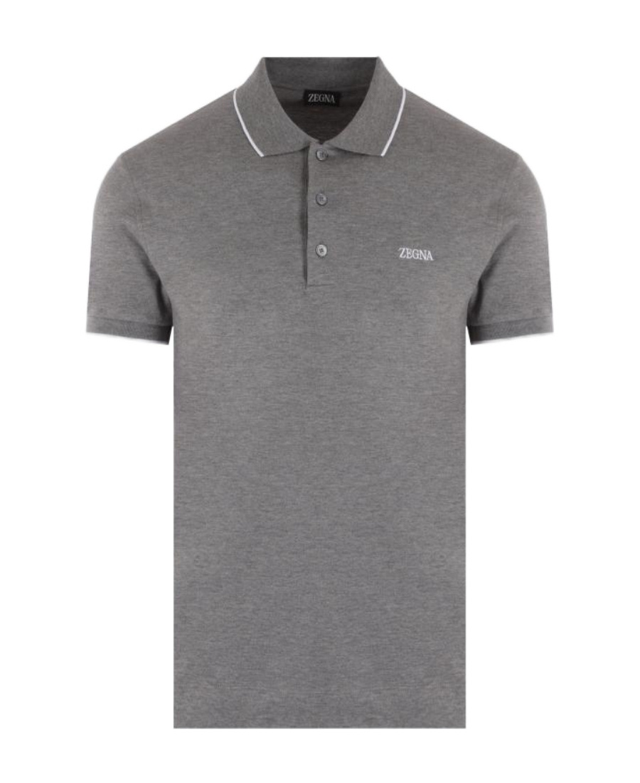 Zegna Piquet Polo Shirt Collar Sleeves In Gray