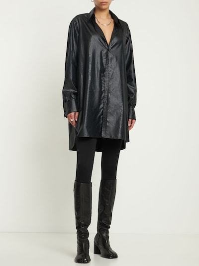 Maison Margiela Longline Faux-leather Shirt In Black