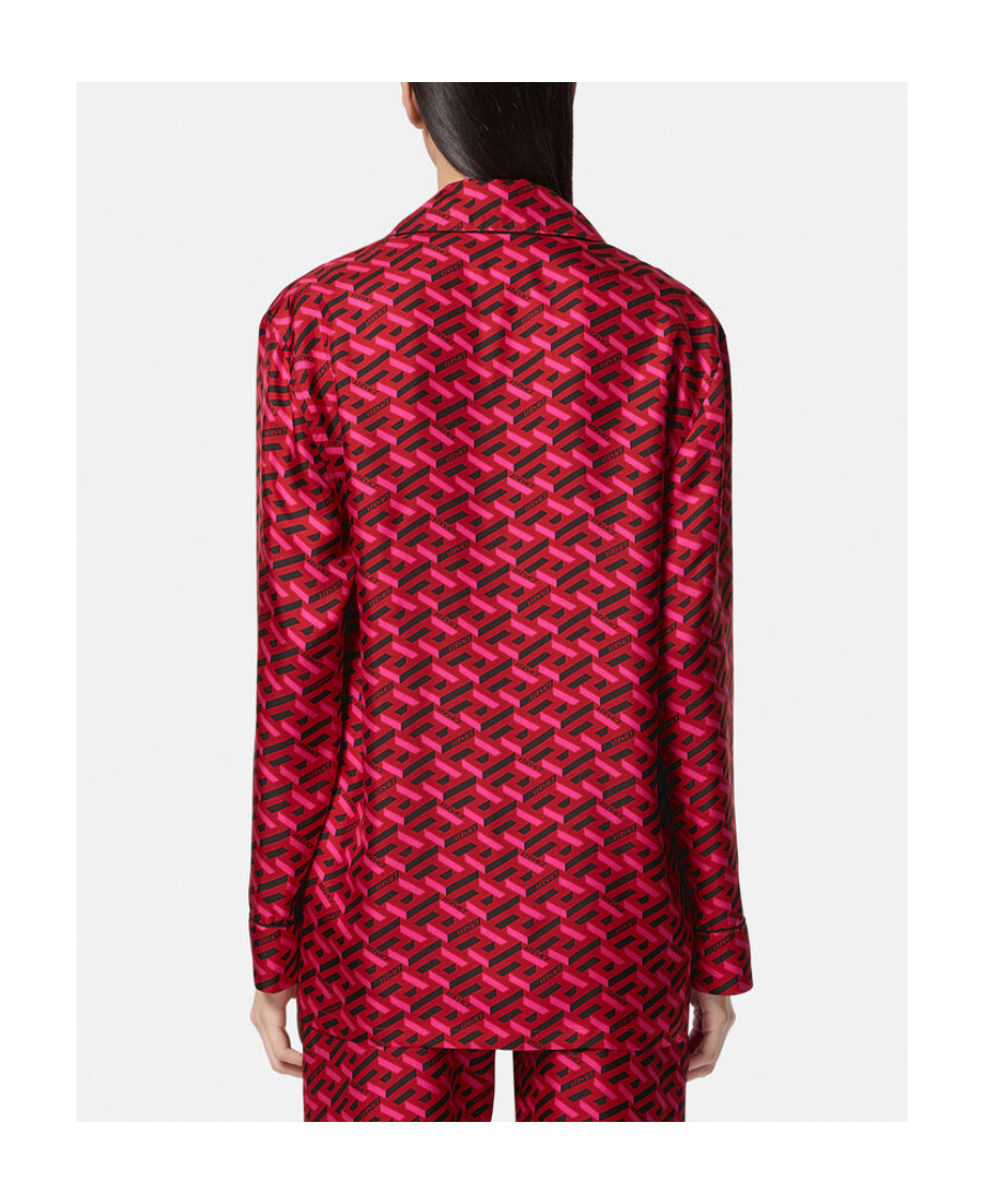 Versace Greek Signature Silk Pajama Top In Red
