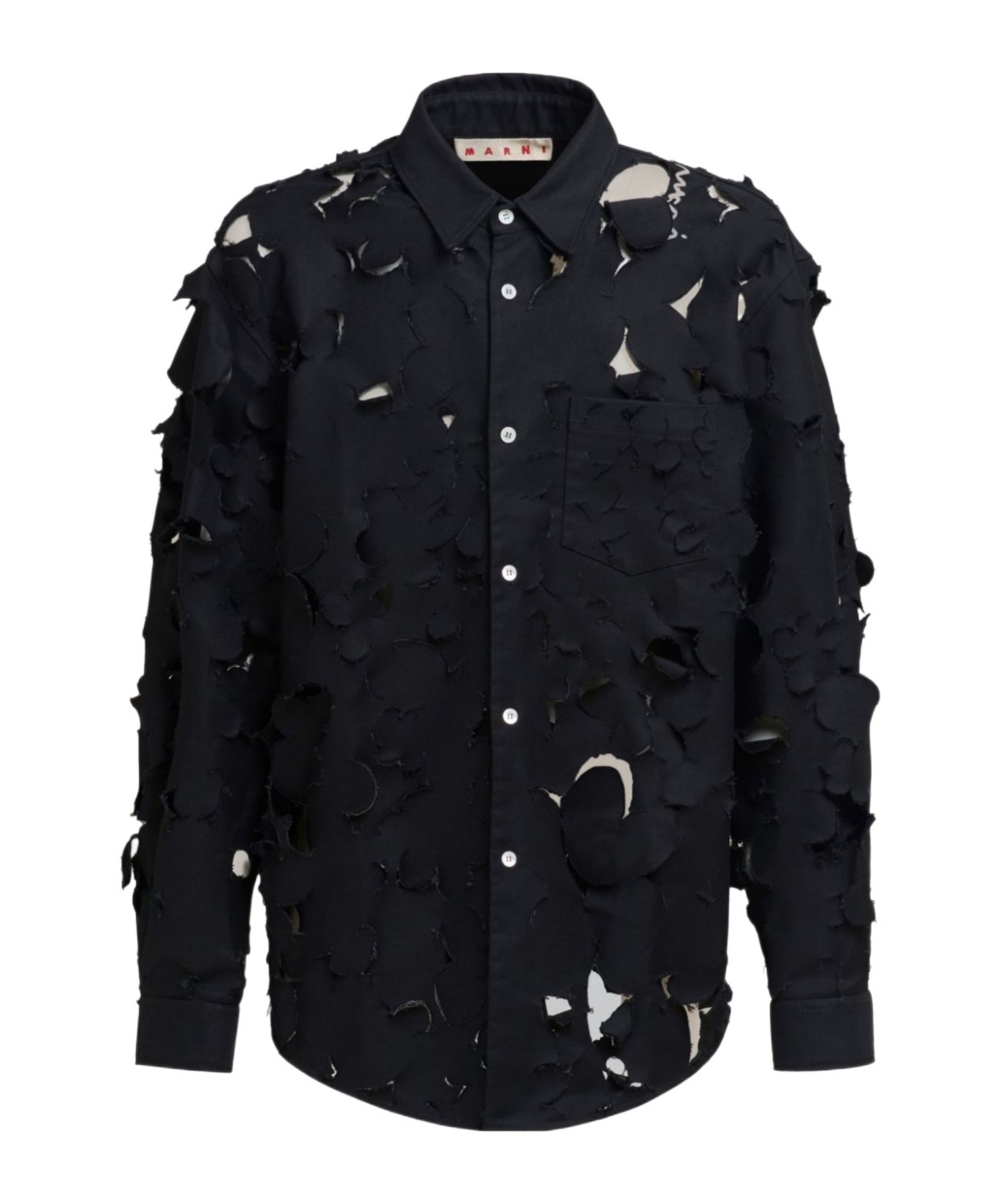 Shop Marni Black Cotton Boxy Fit Shirt With Cut Out Detail
