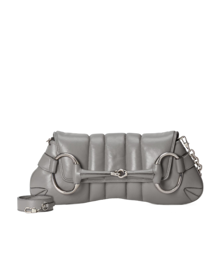 Gucci Medium Horsebit Chain Quilted Bag In Gray