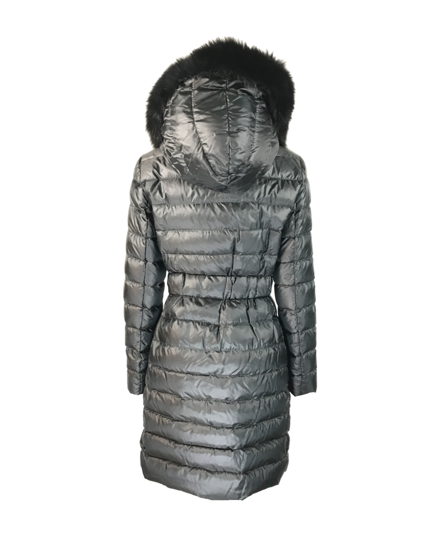 Max Mara Long Hooded Down Jacket In Gray