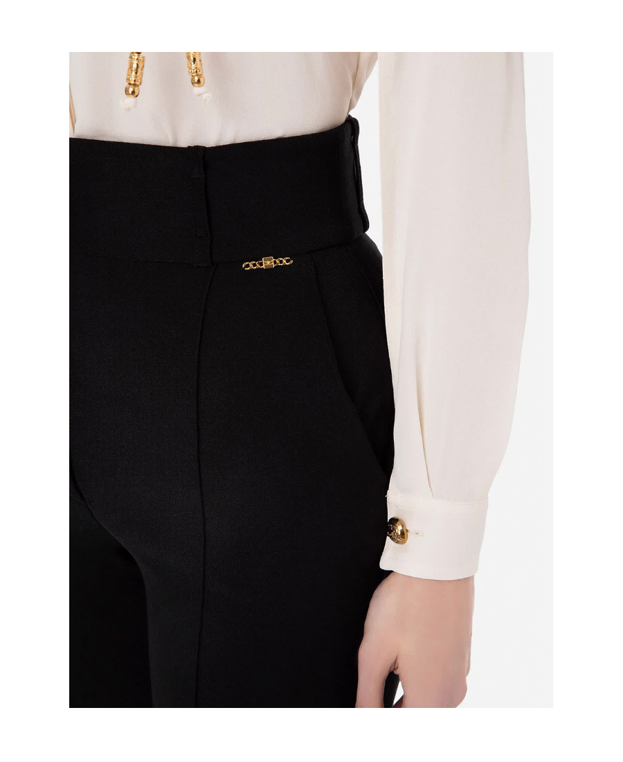 Elisabetta Franchi Flared Leg Crepe Pants Front Flaps In Black