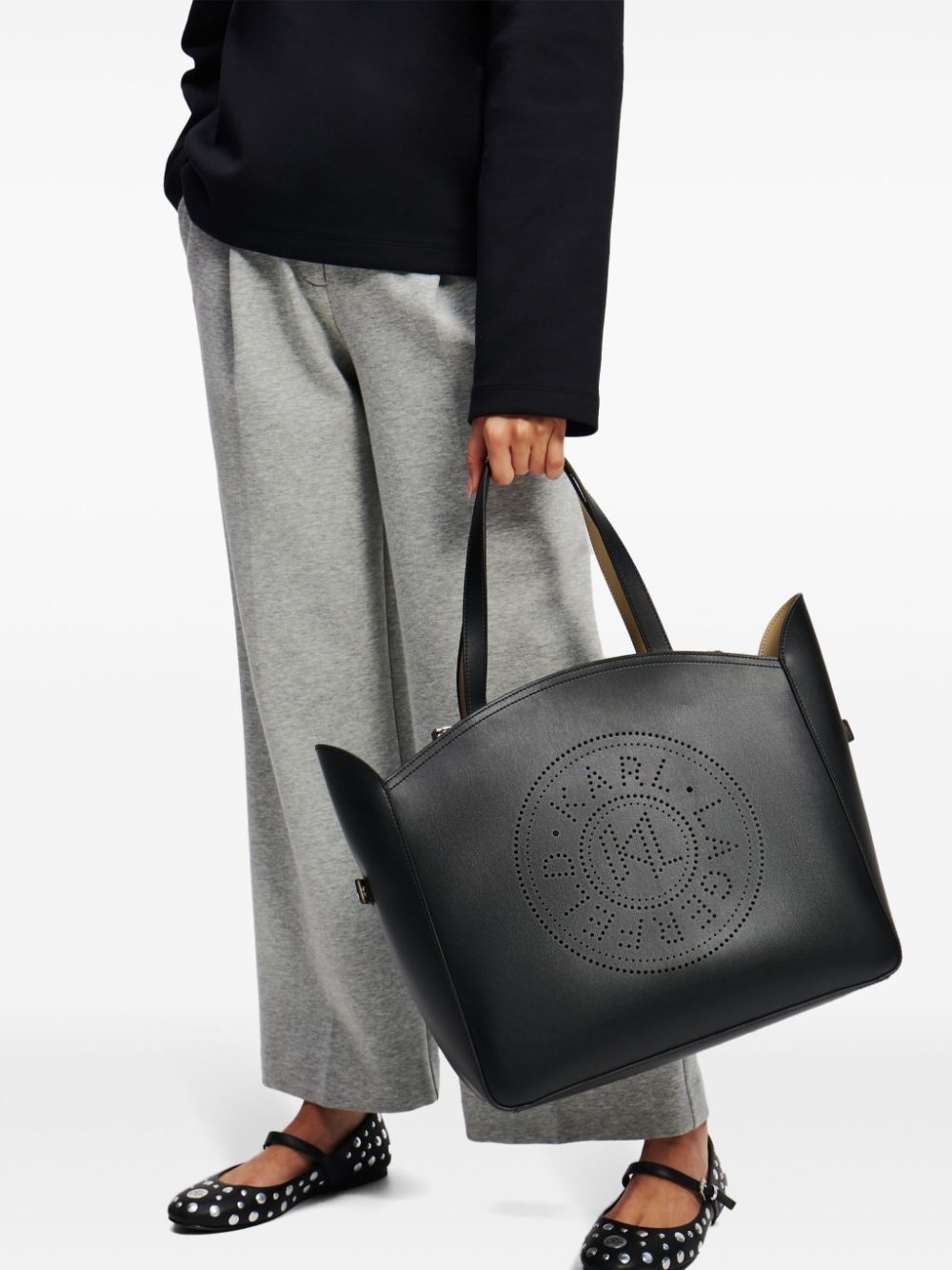 Karl Lagerfeld K/circle Perforated-design Tote Bag In Black