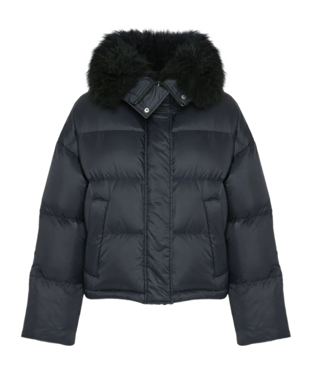 Yves Salomon Doushort Down Jacket Fluffy Lambswool Trimdoune 60cm Clothing In Black
