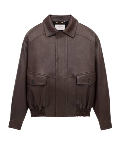 Saint Laurent Long Sleeve Leather Jacket In Brown