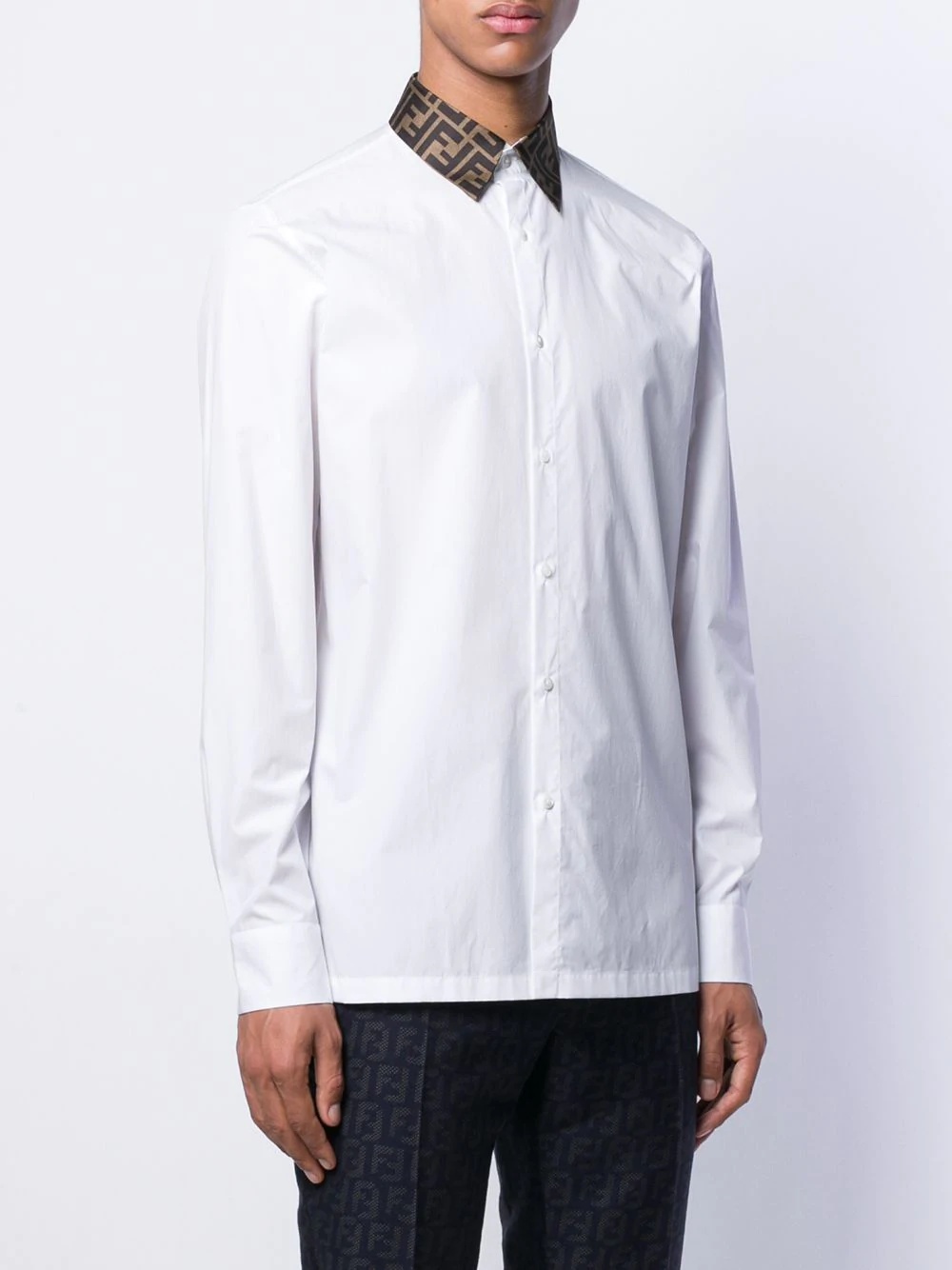 Fendi Logo Collar Tailored Shirt In White