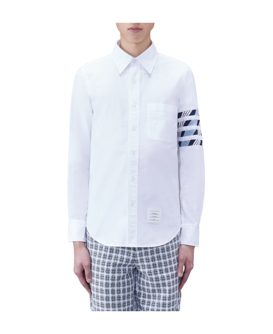 Thom Browne Grey Funmix Checked Cotton Shirt In White