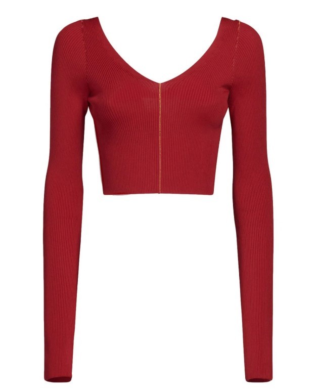 Marni Ribbed V-neck Sweater In Red