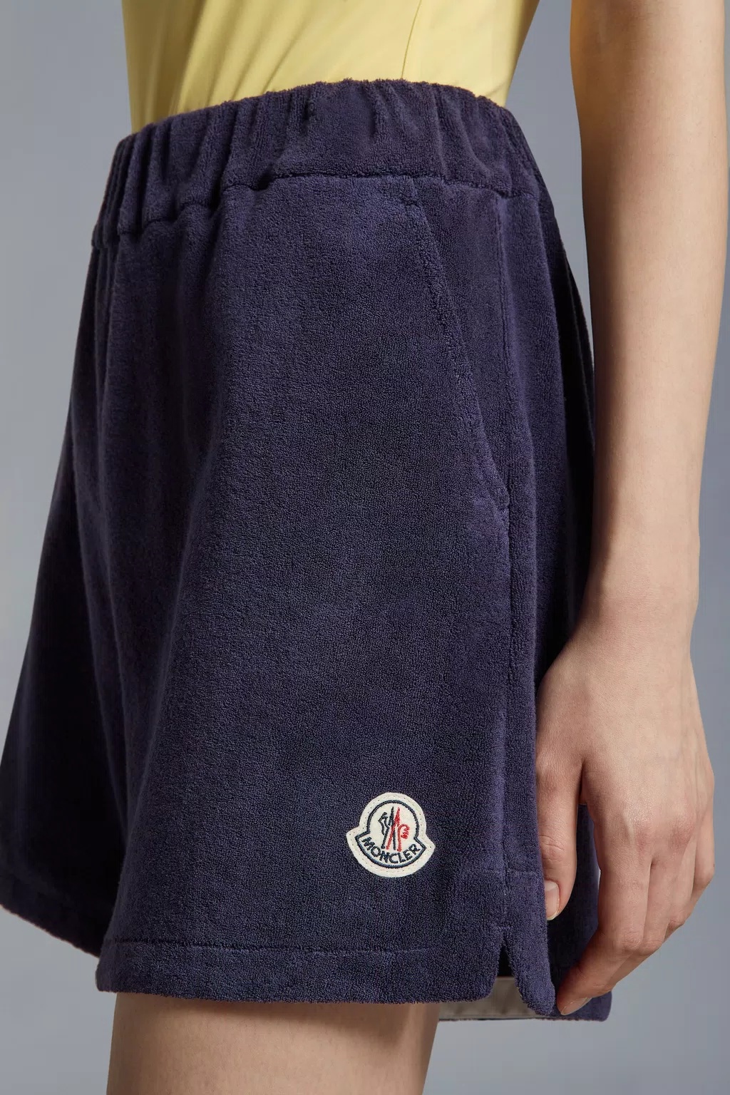 Moncler Logo-patch Velour Shorts In Blue