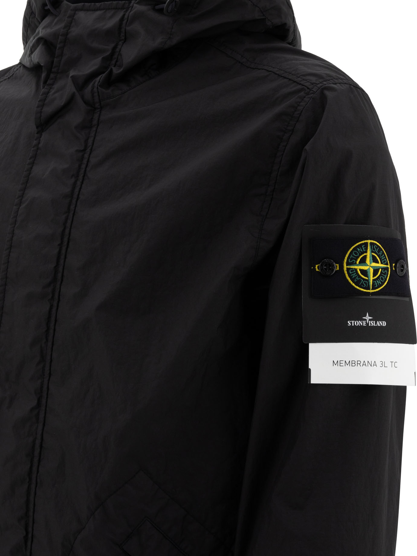 Stone Island Compass Patch Hooded Jacket In Black