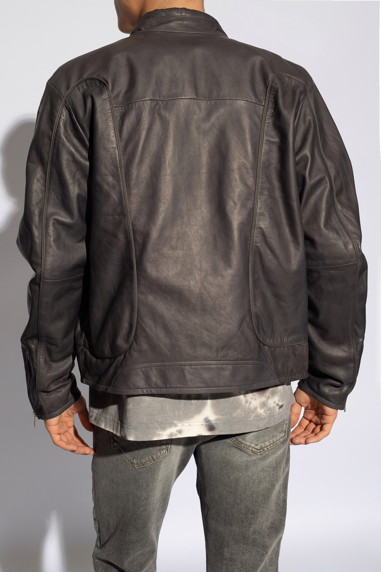 Diesel L-krix Leather Biker Jacket In Black