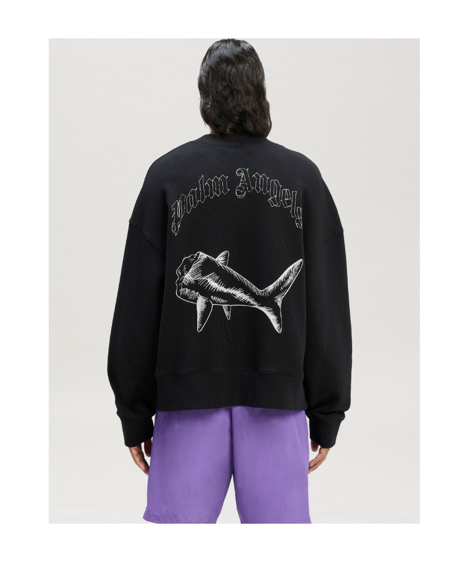 Palm Angels Broken Shark Print Sweatshirt In Black