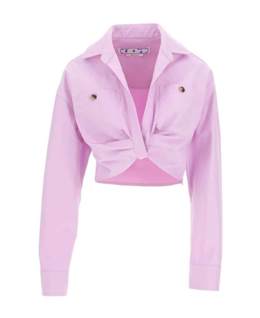 Off-white Co Twist Cropped Cargo Shirt In Pink