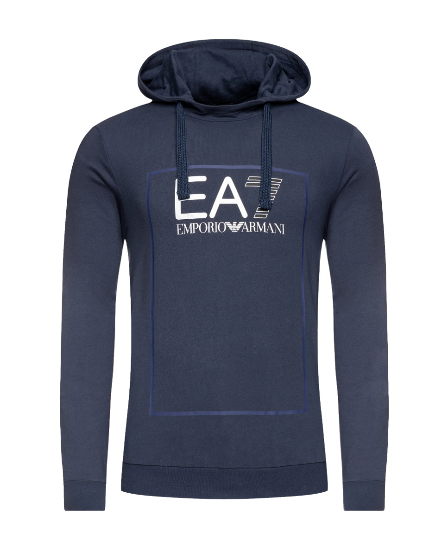 Ea7 Logo Hooded Sweater In Blue