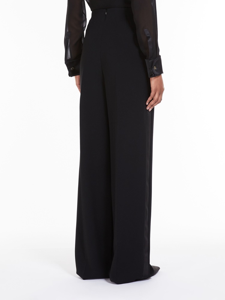 Max Mara Satin-finish Tailored Wide-leg Trousers In Black