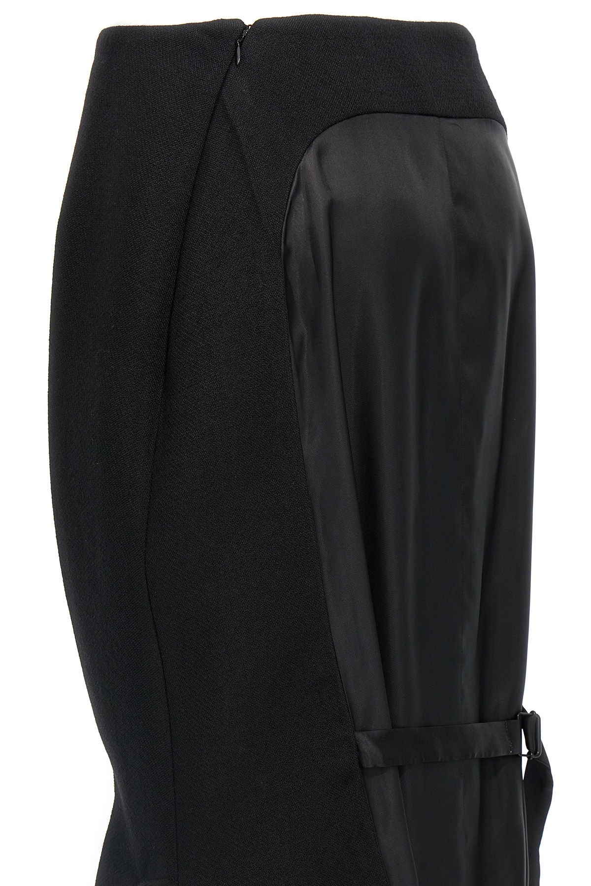 Prada Mermaid Wool Midi Skirt In Black