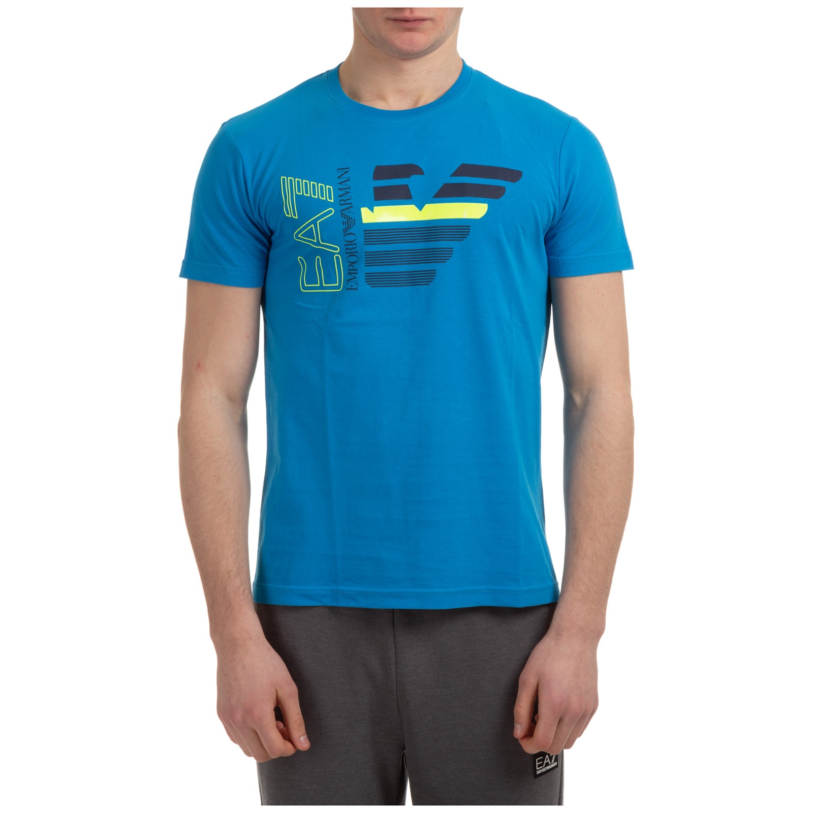 Ea7 Logo Printed Short Sleeved T-shirt In Blue